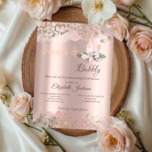 Invitation Rose Gold  Border Brunch & Bubbly Enterrement de v
