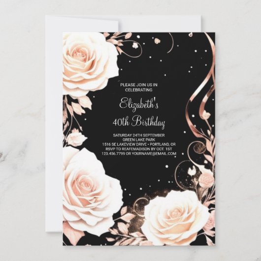 Invitation Rose Gold Botanical Adulte 40e Anniversaire (Devant)