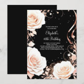 Invitation Rose Gold Botanical Adulte 40e Anniversaire (Devant / Derrière)