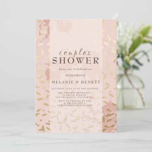 Invitation Rose Gold Botanical Couples Douche (Debout devant)