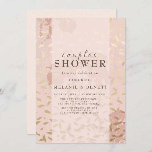 Invitation Rose Gold Botanical Couples Douche (Devant / Derrière)