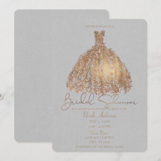 Invitation Rose Gold Botanique Feuille Fête des mariées robe (Devant / Derrière)