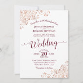 Invitation Rose Gold & Bourgogne Elégant Mariage de dentelle  (Devant)