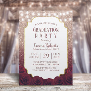 Invitation Rose Gold & Bourgogne Red Parties scintillant Ombr
