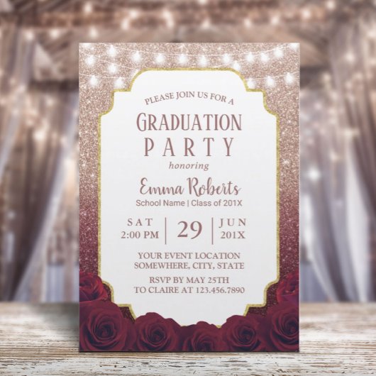 Invitation Rose Gold & Bourgogne Red Parties scintillant Ombr