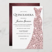 Invitation Rose Gold & Bourgogne Velvet Quinceanera Invitatio (Devant / Derrière)