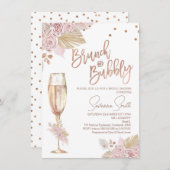 Invitation Rose Gold Brunch Bubbly Boho Roses Fête des mariée (Devant / Derrière)