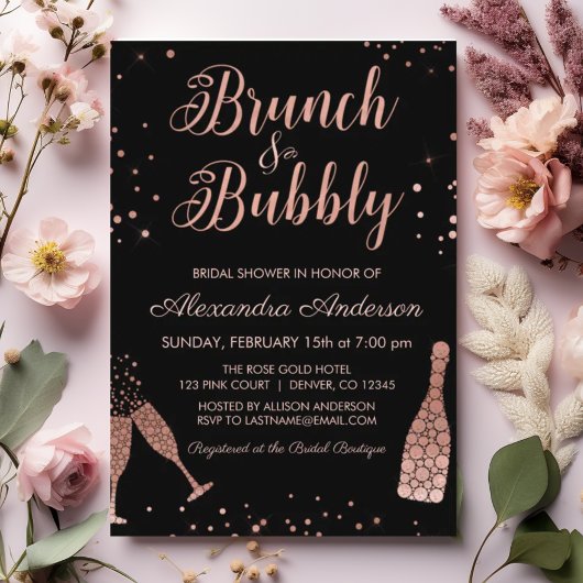 Invitation Rose Gold Brunch & Fête des mariées Bubbly