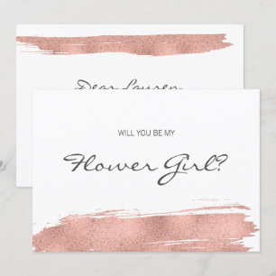 Invitation Rose Gold Brushstroke Be My Flower Girl Card