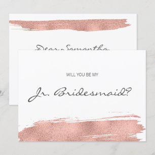 Invitation Rose Gold Brushstroke Be My Junior Bridesmaid Card