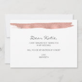 Invitation Rose Gold Brushstroke Be My Matron of Honor Card (Dos)