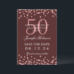 Invitation Rose Gold Burgundy 50th Birthday Save Date Détails<br><div class="desc">Elégant design "50th Birthday Party" avec faux confettis de parties scintillant & détails texte. Facile à utiliser et facile à personnaliser. Commandez aujourd'hui !</div>