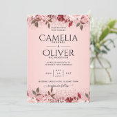 Invitation Rose Gold Burgundy Rose Floral Mariage Invite (Debout devant)