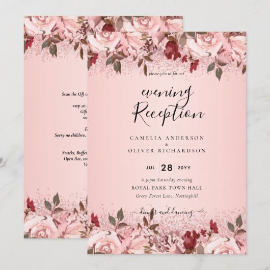 Invitation Rose Gold Burgundy Rose Floral Mariage Invite (Devant / Derrière)