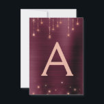 Invitation Rose Gold Burgundy Sparkle Sweet sixteen Anniversa<br><div class="desc">Rose Gold et Bourgogne Sparkle String Lights Sweet sixteen Monogramme Nom et Invitation initiale de fête d'anniversaire. Cette invitation est parfaite pour la Rose Gold et Burgundy Sparkle Sweet 16 Anniversaire à la recherche de célébrer dans Rose Rose Gold.</div>