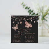 Invitation Rose Gold Butterfly Chic Modern Quinceañera (Debout devant)