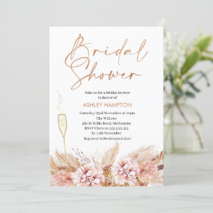 Invitation Rose Gold Calligraphie Boho Pampas Fête des mariée