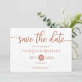 Invitation Rose Gold Calligraphie Mariage Enregistrer La Date (Debout devant)