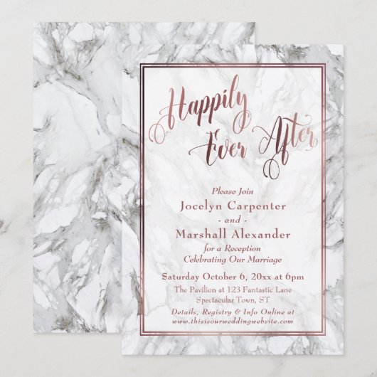 Invitation Rose Gold Calligraphie Pour Toujours Marble (Devant / Derrière)