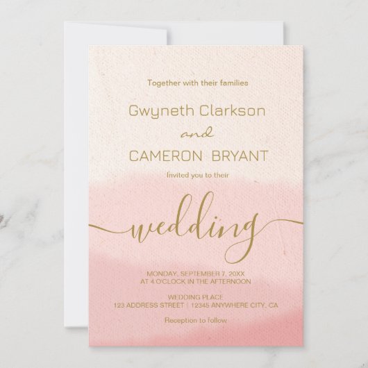 Invitation Rose Gold Calligraphie Script Mariage Aquarelle (Devant)