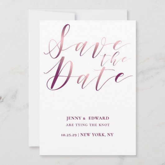Invitation Rose Gold Calligraphie Script Moderne Enregistrer  (Devant)