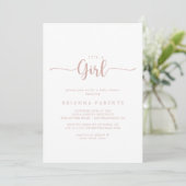 Invitation Rose Gold Calligraphy C'est un Baby shower de fill (Debout devant)