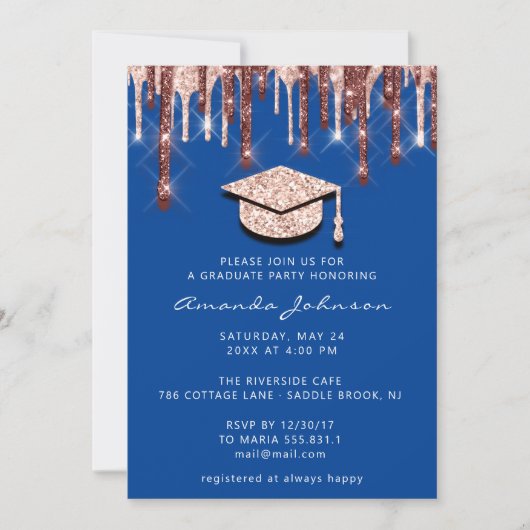 Invitation Rose Gold Casquette 3D Glam Royal Blue (Devant)