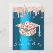 Invitation Rose  Gold Casquette 3D Glam Turquoise Bleu (Dos)
