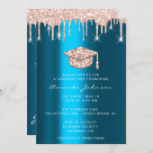 Invitation Rose  Gold Casquette 3D Glam Turquoise Bleu (Devant / Derrière)