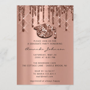 Invitation Rose Gold Casquette 3D gouttes de la fête des dipl