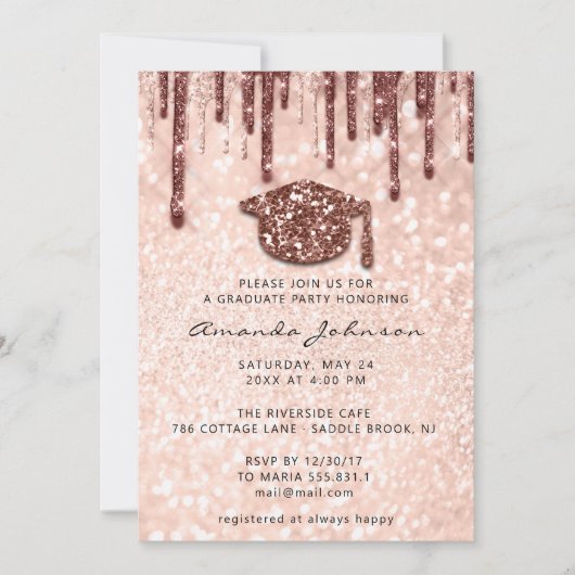 Invitation Rose Gold Casquette Parties scintillant 3D (Devant)