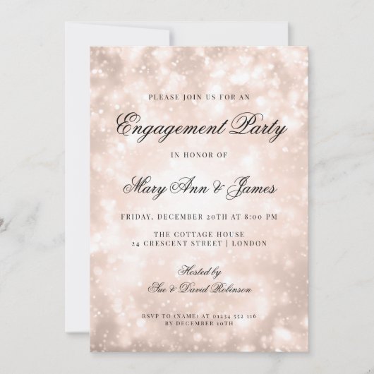 Invitation Rose Gold Champagne Bokeh Elegant Engagement Party (Devant)