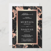 Invitation Rose Gold Charcoal Marbre noir Mariage musulman (Devant)