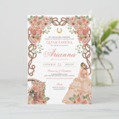 Invitation Rose Gold Charra style occidental Floral Quinceañe (Debout devant)
