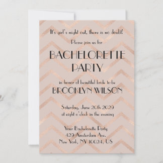 Invitation Rose Gold Chevron Bachelorette Party Invite