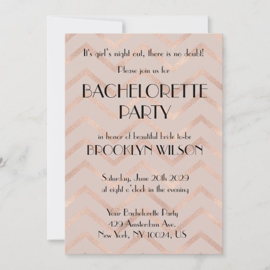 Invitation Rose Gold Chevron Bachelorette Party Invite (Devant)