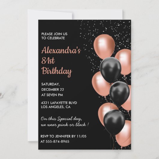 Invitation Rose gold chic 81e anniversaire (Devant)