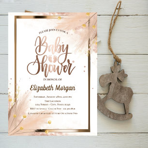 Invitation Rose Gold Chic Baby Foots Pampas Shower de Bébé