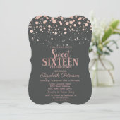 Invitation Rose Gold Chic Points Gris Douce 16 (Debout devant)