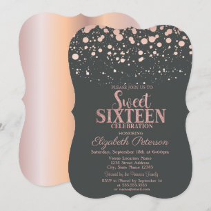 Invitation Rose Gold Chic Points Gris Douce 16