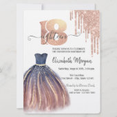 Invitation Rose Gold Chic Robe Argent 18e anniversaire (Devant)