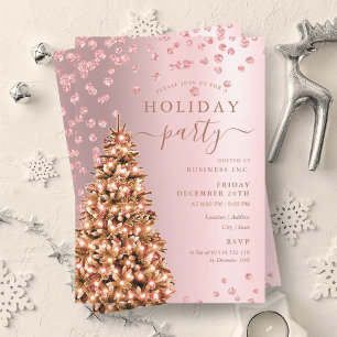 Invitation Rose Gold Christmas Tree Winter Company Holiday