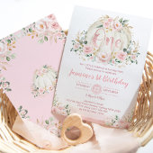 Invitation Rose Gold Citrouille 1er anniversaire Blush Pink F