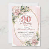 Invitation Rose Gold Classique Florale 90e Anniversaire (Devant)