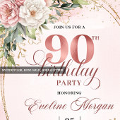 Invitation Rose Gold Classique Florale 90e Anniversaire