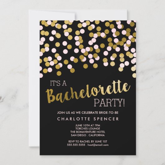 Invitation Rose | Gold Confetti Bachelorte (Devant)