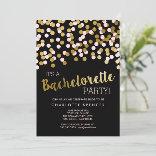 Invitation Rose | Gold Confetti Bachelorte (Debout devant)