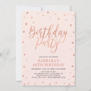 Invitation Rose Gold Confetti & Blush   Anniversaire Adulte
