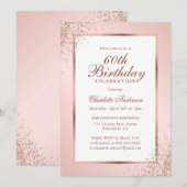 Invitation Rose Gold Confetti Blush Pink 60e anniversaire (Devant / Derrière)