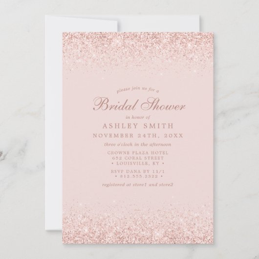 Invitation Rose Gold Confetti Blush Pink Fête des mariées mod (Devant)